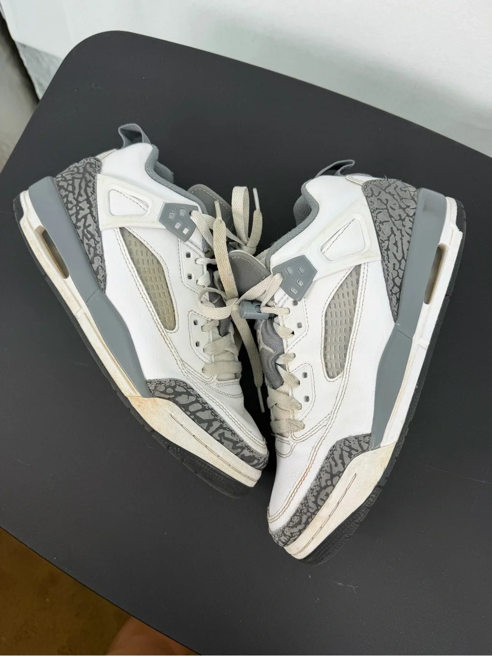 Nike Kids Air Jordan Spizike White and Gray High-Top Sneakers with Lace-Up